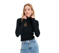 Trendyol Woman Fitted Bodycon High Neck Knit Blouse, Camisa Mujer, Black, XS