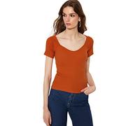 Trendyol Woman Fitted Bodycon Scoop Neck Knit Blouse Camisa, Cinnamon, M para Mujer
