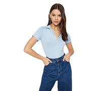 Trendyol Woman Fitted Standard High Neck Knit Bodysuit Camisa, Azul, M para Mujer