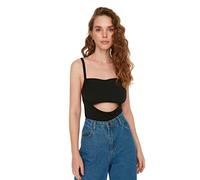 Trendyol Woman Fitted Standard Sweetheart Woven Bodysuit, Camisa Mujer, Black, M
