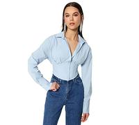 Trendyol Woman Glam Regular fit Basic Collar Woven Shirt Camisa, Azul, 38 para Mujer