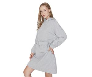Trendyol Woman Loungewear Mini Jersey Dress Hood Knit Dress, Vestido Mujer, Gray, S
