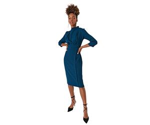 Trendyol Woman Midi Bodycon Standing Collar Woven Dress, Vestido Mujer, Petrol, 38