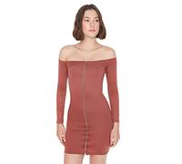 Trendyol Woman Mini Off-Shoulder Scoop Neck Knit Dress Vestido, Brown, XL para Mujer