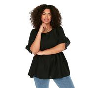 Trendyol Woman Plus Size Regular A-Line Crew Neck Woven Plus Size Blouse, Camisa Mujer, Black, 42