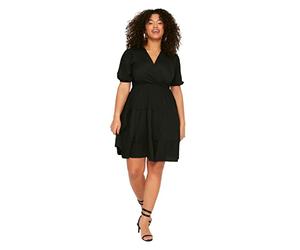 Trendyol Women Dress Mujer Mini Wrapover Regular fit Knit Plus Size Vestido, Black, XXL Grande