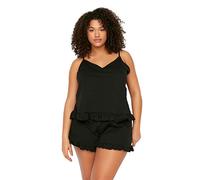 Trendyol Women Plain Knit Camisole - Shorts Plus Size Pajamas Set, Pijama Mujer, Black, 3XL