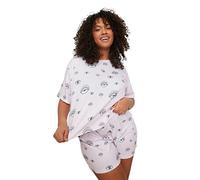 Trendyol Women Plain Knit T-Shirt-Short Plus Size Pajamas Set, Pijama Mujer, Powder, 3XL