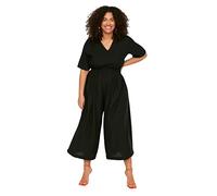 Trendyol Women Plain Woven Plus Size Overalls, Mono Mujer, Black,
