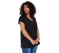 Trendyol Women Plus Size Relaxed fit Boyfriend V Neck Knit Plus Size T-Shirt, Mujer Tallas Grandes Relajado Fit Boyfriend Cuello en V Punto Tallas Grandes Camiseta De Las Mujeres, Black,