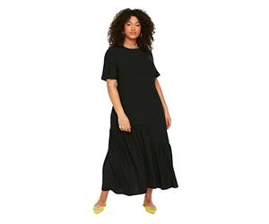 Trendyol Women Size Dress Mujer Maxi Ruffle hem Oversize Woven Vestido de Tallas Grandes, Black, 48 Grande