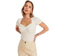 Trendyol Women Slim fit Basic Sweetheart Knit Blouse, Mujer Slim fit Blusa básica de Punto con Forma de corazón De Las Mujeres, Ecru,