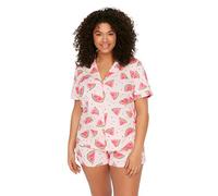Trendyol Women with Slogan Knit Shirt-Short Plus Size Pajamas Set Pijama, Powder, 4XL para Mujer