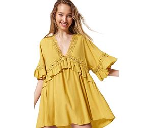 Trendyol Women Woven Dress Mujer Beachwear Mini Basic Regular fit Vestido Tejido, Oil Green, 38