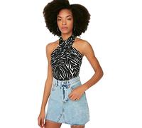 Trendyol Women Young Halterneck Knit Blouse Mujer Joven Slim fit Blusa de Punto básica con Cuello Halter, Black, S