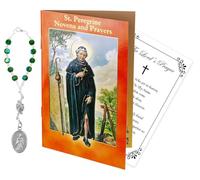 Trendzeen Rosario de San Peregrino Patrón del Cáncer - Rosario de una década de San Peregrino con cuentas de peridoto Aurora Boreal, 24 páginas, libro de San Peregrino, tarjeta de oración del Señor