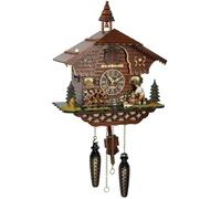 Trenkle Reloj de Cuco de Cuarzo con diseño de casa de Bosque Negro con picadora de Madera móvil y Rueda de Molinillo, con música TU 4217 QM