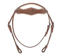 Trenza occidental Utah - Elegante brida de piel con estampado floral a mano - Costuras de contraste elegantes y tornillos Chicago - Marrón (sin riendas) (Full (sangre caliente))