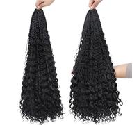 Trenzas de caja Boho de 24 pulgadas, pelo de ganchillo, extremos rizados bohemios, pelos sintéticos pre-bucle desordenados for mujeres negras(1B Color,3Pcs)