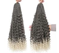 Trenzas de caja Boho de 24 pulgadas, pelo de ganchillo, extremos rizados bohemios, pelos sintéticos pre-bucle desordenados for mujeres negras(4 613 Color,2Pcs)