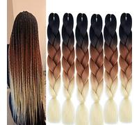 Trenzas Extensiones Blond Ombre Jumbo trenzas Kanekalon Braing Hair Extensions 6 Stücke Kunsthaar zum Einflechten Für Crochet Twist Braids Hair (Negro-Marrón-Rubio)