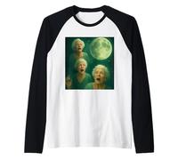 Tres Abuelitas Luna 3 Señoras Viejas Retro Aullando Maldito Meme Camiseta Manga Raglan
