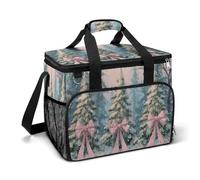 Tres árboles de Navidad altos con lazos rosados, bolsa térmica para camping, enfriadores de playa, bolsas portátiles a prueba de fugas con correa para el hombro