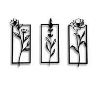 Tres Aristas | Pack de 3 Cuadros de Flores | Colores a Elegir | Decoración de Pared Moderna | Ideal para Salón, Dormitorio o Sala de Estar | Diseño Elegante y Versátil (Negro)