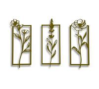 Tres Aristas | Pack de 3 Cuadros de Flores | Colores a Elegir | Decoración de Pared Moderna | Ideal para Salón, Dormitorio o Sala de Estar | Diseño Elegante y Versátil (Dorado)