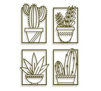 Tres Aristas | Set de 4 Cuadros Minimalistas de Cactus | Arte Lineal Moderno | Decoración de Pared para Salón, Dormitorio u Oficina | Cuadros Originales (Dorado)