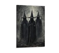 Tres brujas en el bosque otoñal de Halloween, academia oscura, pinturas de arte vintage para pared, lienzo, póster para sala de estar, dormitorio, baño, oficina, decoración del hogar, 12 x 18 pulgadas