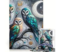 Tres búhos bajo la Luna, Rompecabezas de 1000 Piezas para Adolescentes, Puzzle Wise Think Toy, diversión Sencilla, Corte preciso, selección de Deseos de Papá Noel 38x26cm