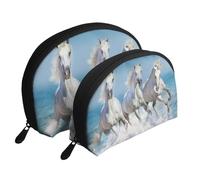 Tres Caballos Blancos, Bolsa de Maquillaje de Concha, Monedero pequeño para Mujer, Bolsa de artículos de tocador, Bolsa de cosméticos, 2 Piezas