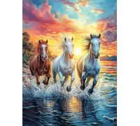 Tres Caballos Corriendo en Playa Puzzle 1000 Piezas Desafío Intelectual 3D Realista Sueño mágico de Ciencia ficción Rompecabezas para Hombres Y Mujeres Obra De Arte Colorido Decoración Hogar 1000 PCS
