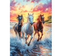 Tres Caballos galopando en la Playa Puzzles 1000 Piezas Maquetas Educativas Detalladas Ciencia ficción sueño mágico Rompecabezas para Familia Construir DIY Aliviar Estrés Decoración Hogar 1000 PCS