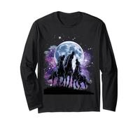 Tres Caballos Luna Amante Caballo 3 Caballos Aullando a la Luna Manga Larga