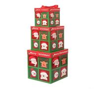 Tres cajas de papel cuadradas apilables para recuerdos navideños, estilo torre para envolver joyas, cosméticos, juguetes pequeños y ropa con lazos de cinta (15-20-25 cm E)