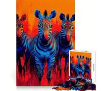 Tres cebras en Azul y Rojo, Rompecabezas de 1000 Piezas para Adolescentes, Juguete para ejercitar la Mente, Tiempo de convivencia, Pieza de colección de Arte de Corte preciso 50x75cm