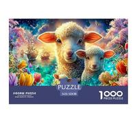 Tres Corderos Entre Flores al Pie de un Barco al Atardecer Puzzle De 1000 Piezas Oveja Entrenamiento Mental para Adultos Y Niños 52x38cm/1000pcs