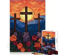 Tres Cruces con Rosas, vidriera, 1000 Piezas, Rompecabezas para Adolescentes, Juguete para ejercitar la Mente, Tiempo de convivencia, Pieza de colección de Arte de Corte preciso 50x75cm