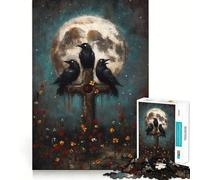 Tres Cuervos en una Cruz con la Luna Rompecabezas difícil para Adultos 1000 Piezas Fortalece la Memoria Alivia el estrés Obra de Arte 38x52cm