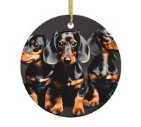 Tres Dachshunds - Decoración navideña con diseño de Papá Noel, árbol de Navidad, redondo, para colgar, regalos de recuerdo