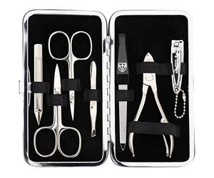 'Tres Espadas Kit de cuidado de uñas "Marsala 7 piezas Set - Clavo Set - Neceser Viaje de manicura y pedicura estuche con handgefertigten Acero Instrumentos en Marca de calidad - Exclusivo set de manicura de elegante funda de piel artificial rojo, incluye caja de regalo, gamuza de limpieza de microfibra y Info folleto para el cuidado (000064)