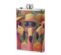 Tres flamencos rosados con sombreros y lentes de sol, petaca de bolsillo de 8 onzas, banderas de acero inoxidable para papá, padrino de boda, viajes, camping