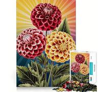 Tres Flores de Dalia con Fondo de Rayos de Sol Rompecabezas de 1000 Piezas para Adolescentes Mejora la Memoria Diseño Relajante Decoración de Pared 38x26cm