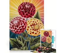 Tres Flores de Dalia con Fondo de Rayos de Sol Rompecabezas de 1000 Piezas para Adultos Juguete Intelectual Diversión Relajante Pieza de Arte 38x52cm