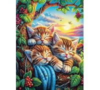 Tres Gatitos en Bosque mágico Puzzles 500 Piezas Decoración Hogar 3D Elegante Rompecabezas Familiar para Adultos Obra De Arte Colorido DIY Creativo 500 PCS