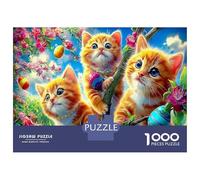 Tres Gatitos Entre Las Flores Puzzle 1000 Piezas, Moderno DIY, Entretenimiento para Adultos Y Niños A Partir De 12 Años Imposible Rompecabezas-Obra De Arte, Desafío Mental 70x50cm/1000pcs