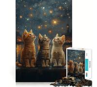 Tres Gatitos Mirando Las Estrellas Rompecabezas para Adultos de 1000 Piezas Juguete Que estimula la Mente Colección de Arte de Corte nítido Pieza 50x75cm
