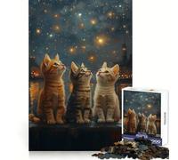 Tres Gatitos Mirando Las Estrellas Rompecabezas para Adultos de 1000 Piezas Juguete Que estimula la Mente Colección de Arte de Corte nítido Pieza 50x75cm